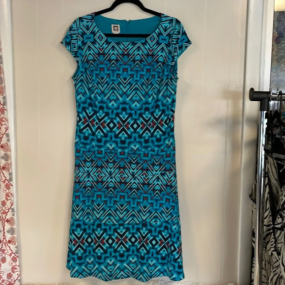 Ann Klein Multi Color Abstract Dress Sz 16 - Picture 1 of 9